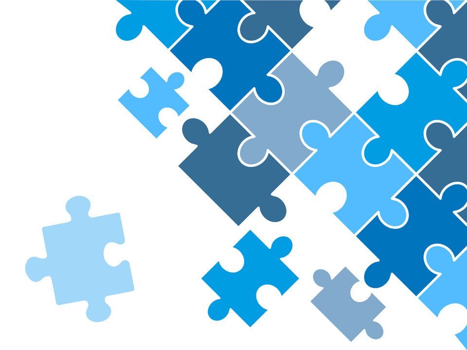 Puzzle mit Teilen in verschiedenen Blautönen