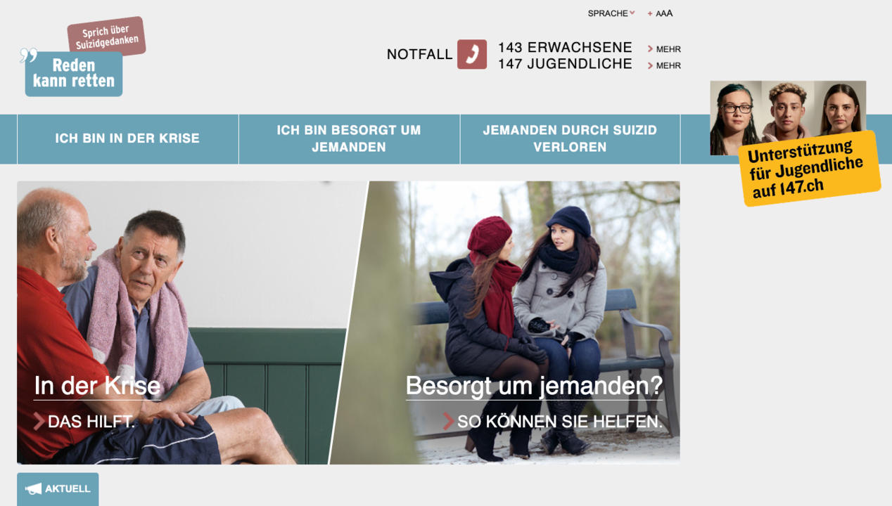 Screenshot der Website Reden-kann-retten