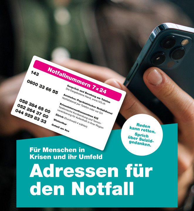 Abbildung des Flyers mit Notfalladressen und Dispenser